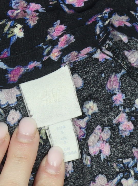 H&M Women’s Black Floral Collared Long Sleeve Shirt Dress Size 8