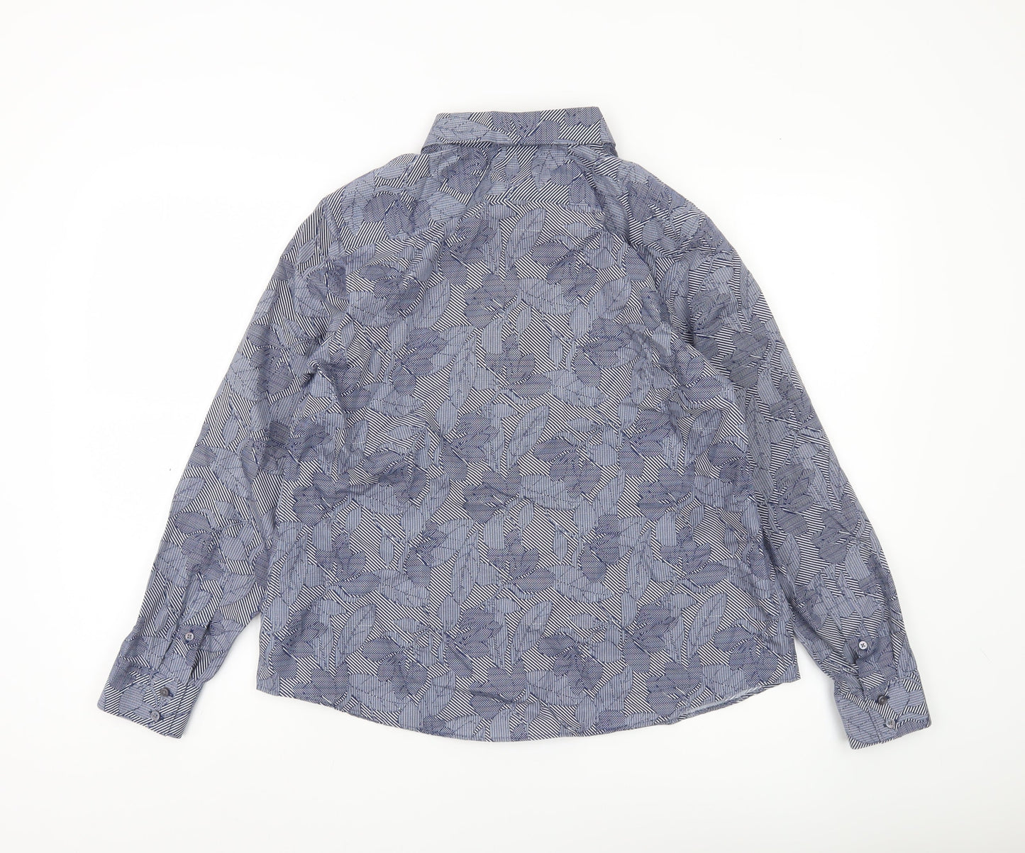 Lands' End Womens Blue Floral Cotton Button-Up Shirt Size 14 Petite