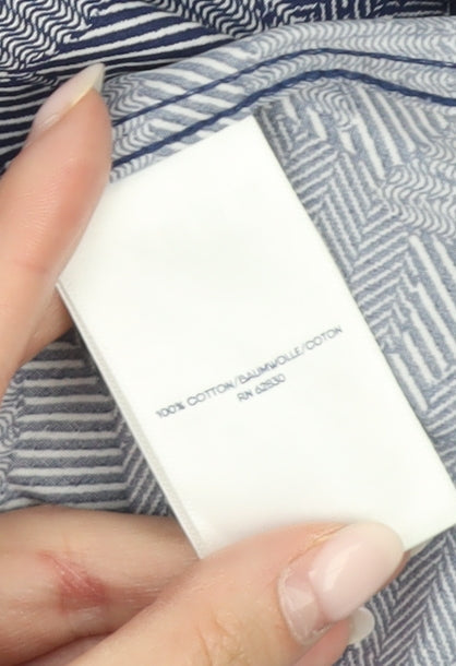 Lands' End Womens Blue Floral Cotton Button-Up Shirt Size 14 Petite