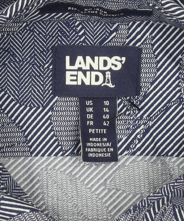 Lands' End Womens Blue Floral Cotton Button-Up Shirt Size 14 Petite