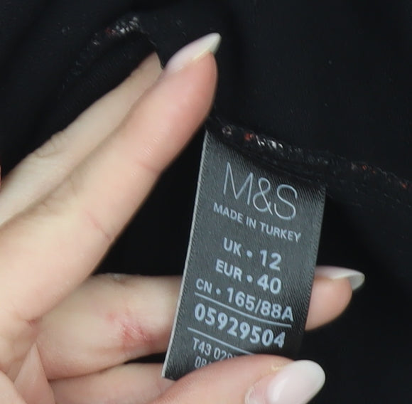 Marks and Spencer Women’s Black Red Check Mock Neck T-Shirt Top Size 12