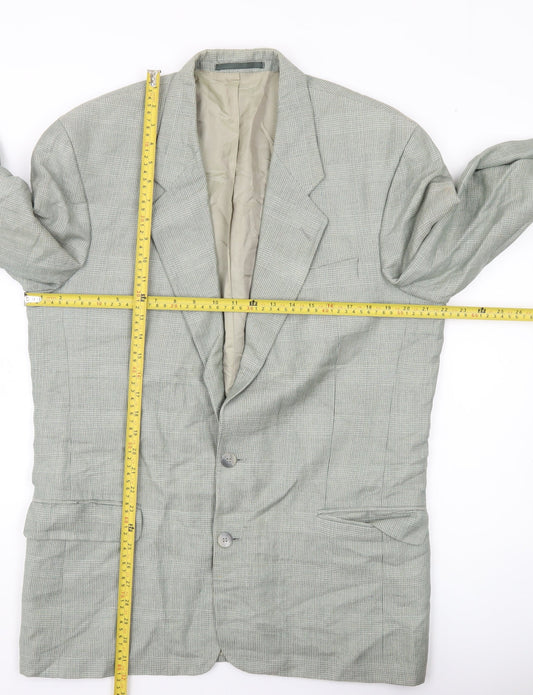 Principles Men Grey Linen Blend Blazer Jacket 40L Classic Check