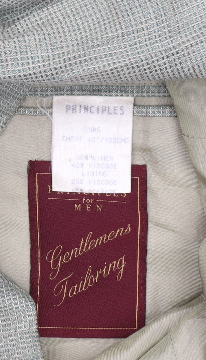 Principles Men Grey Linen Blend Blazer Jacket 40L Classic Check
