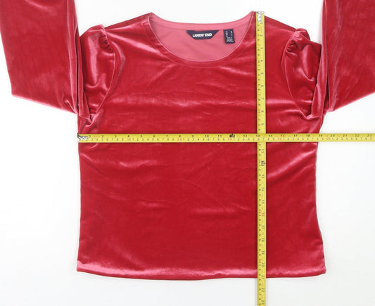 Womens UK Size M Lands' End Red Polyester Blouse