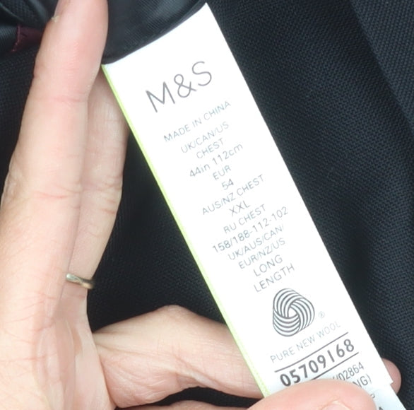Marks and Spencer Mens Black Wool Shawl Lapel Suit Jacket 44 Chest 2XL Long