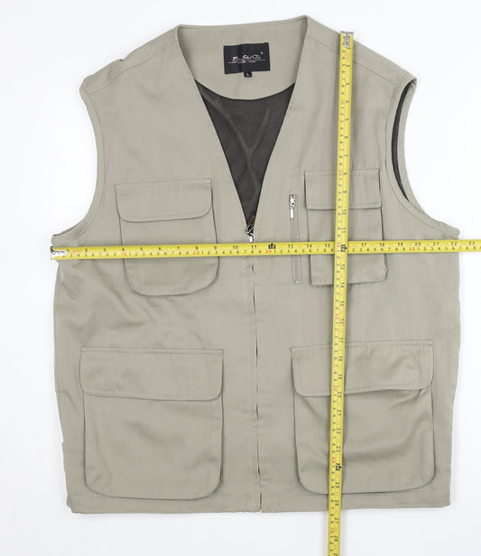 Bo Shi Te Men's Beige Waistcoat L Cotton Outdoor Multi Pocket