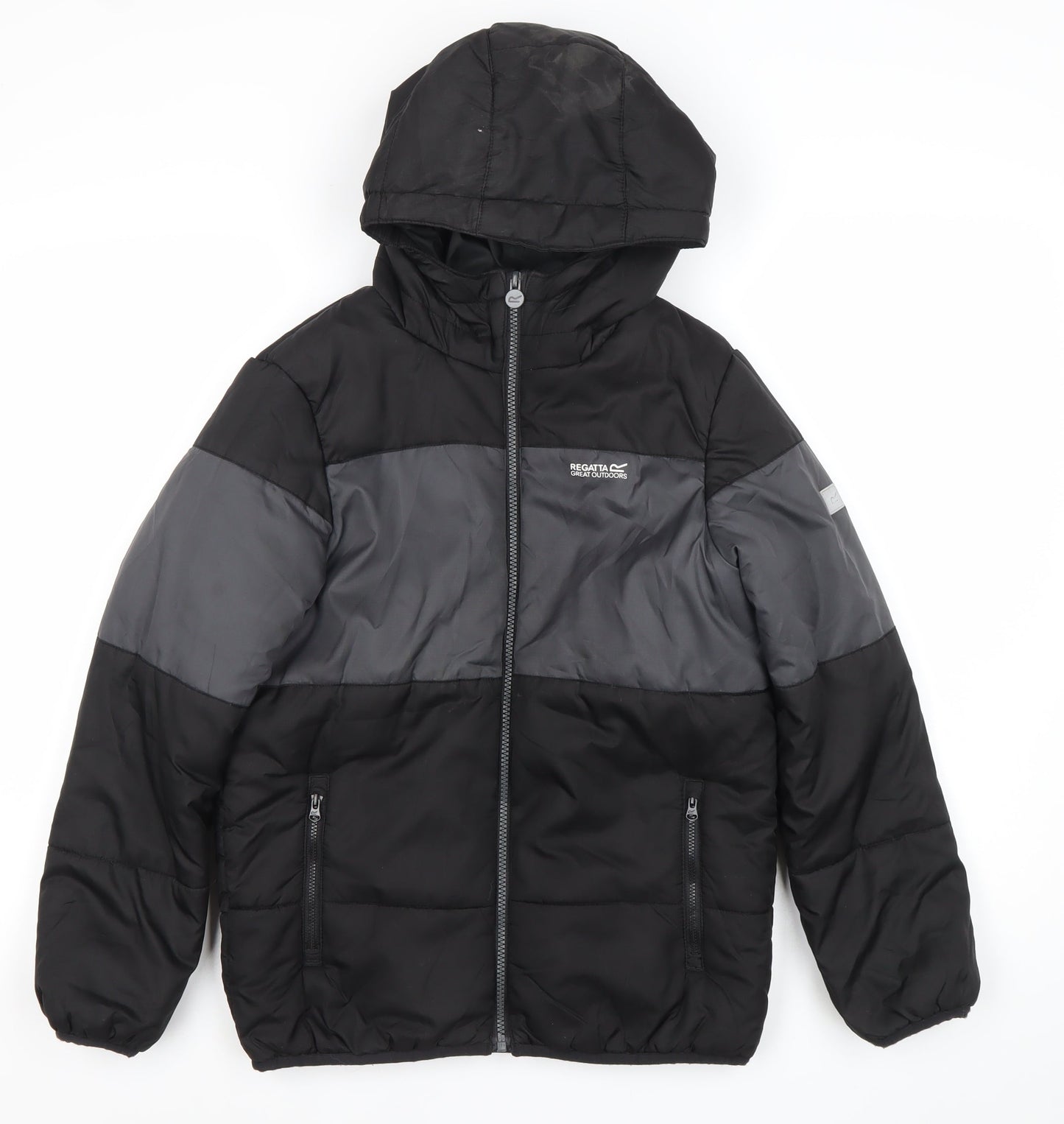 Regatta Boys Black Grey Puffer Jacket 11-12 Years Hooded Winter Coat