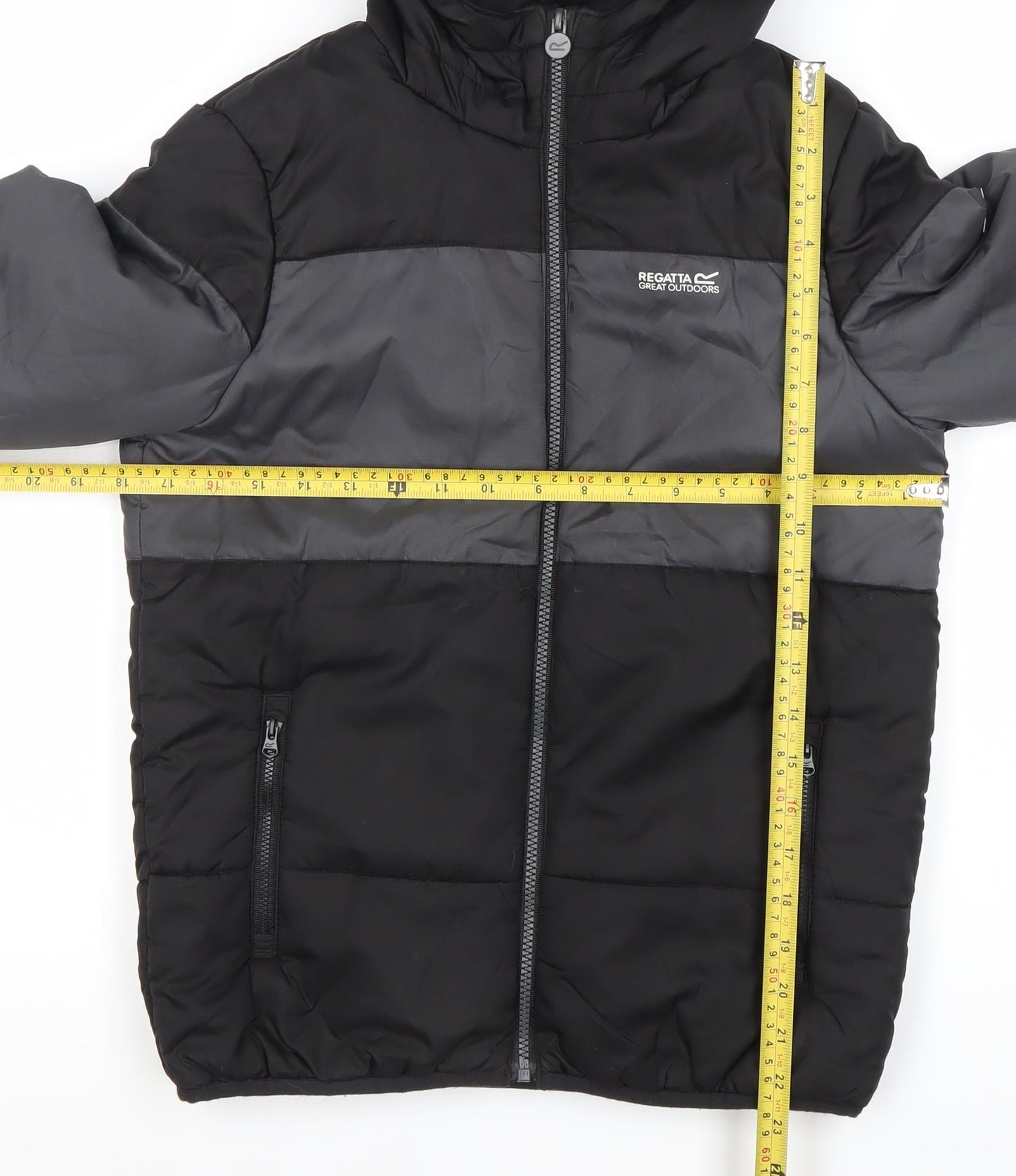 Regatta Boys Black Grey Puffer Jacket 11-12 Years Hooded Winter Coat