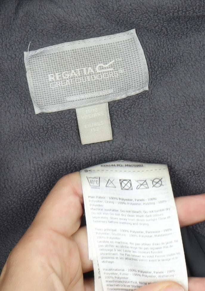 Regatta Boys Black Grey Puffer Jacket 11-12 Years Hooded Winter Coat