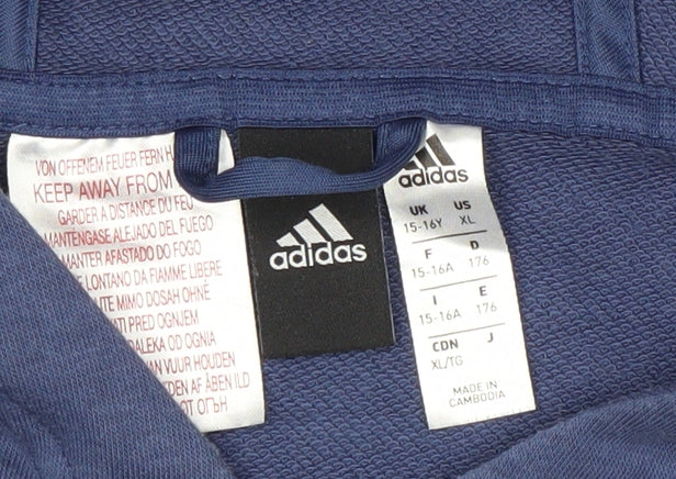 Adidas Boys Blue Full Zip Hoodie 15-16Y XL Sports Logo Activewear