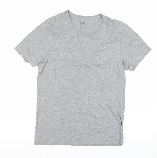 Hugo Boss Men's Grey Small Regular Fit Cotton Logo T-Shirt