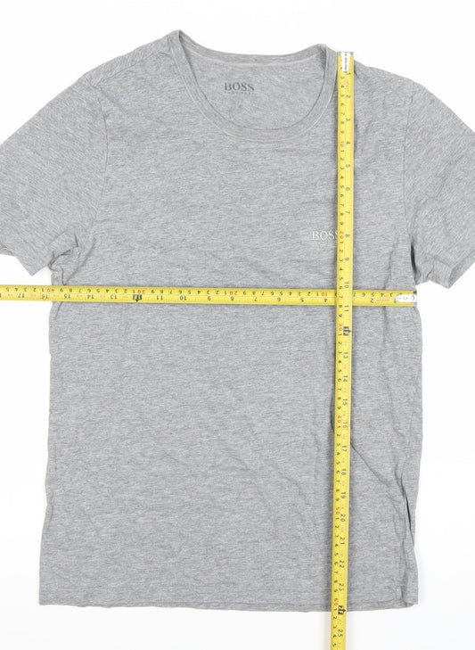 Hugo Boss Men's Grey Small Regular Fit Cotton Logo T-Shirt