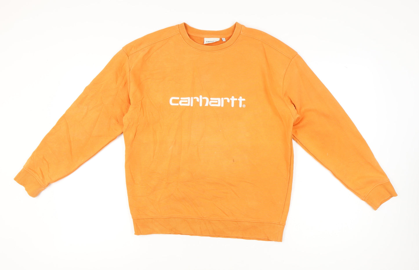 Carhartt Mens Orange Small Pullover Sweatshirt Crew Neck Logo Print