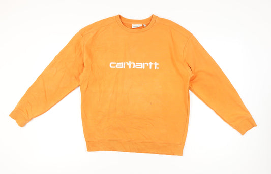 Carhartt Mens Orange Small Pullover Sweatshirt Crew Neck Logo Print