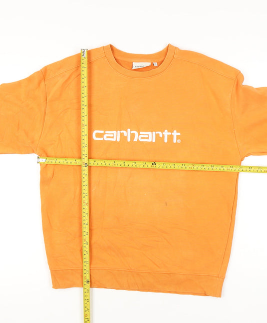 Carhartt Mens Orange Small Pullover Sweatshirt Crew Neck Logo Print