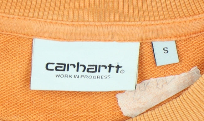 Carhartt Mens Orange Small Pullover Sweatshirt Crew Neck Logo Print