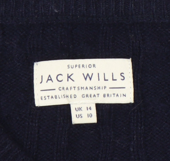 Jack Wills Women’s Blue Merino Wool Cable Knit Cardigan UK 14