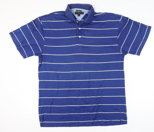Tommy Hilfiger Men’s Blue Striped Cotton Golf Polo Shirt Size L