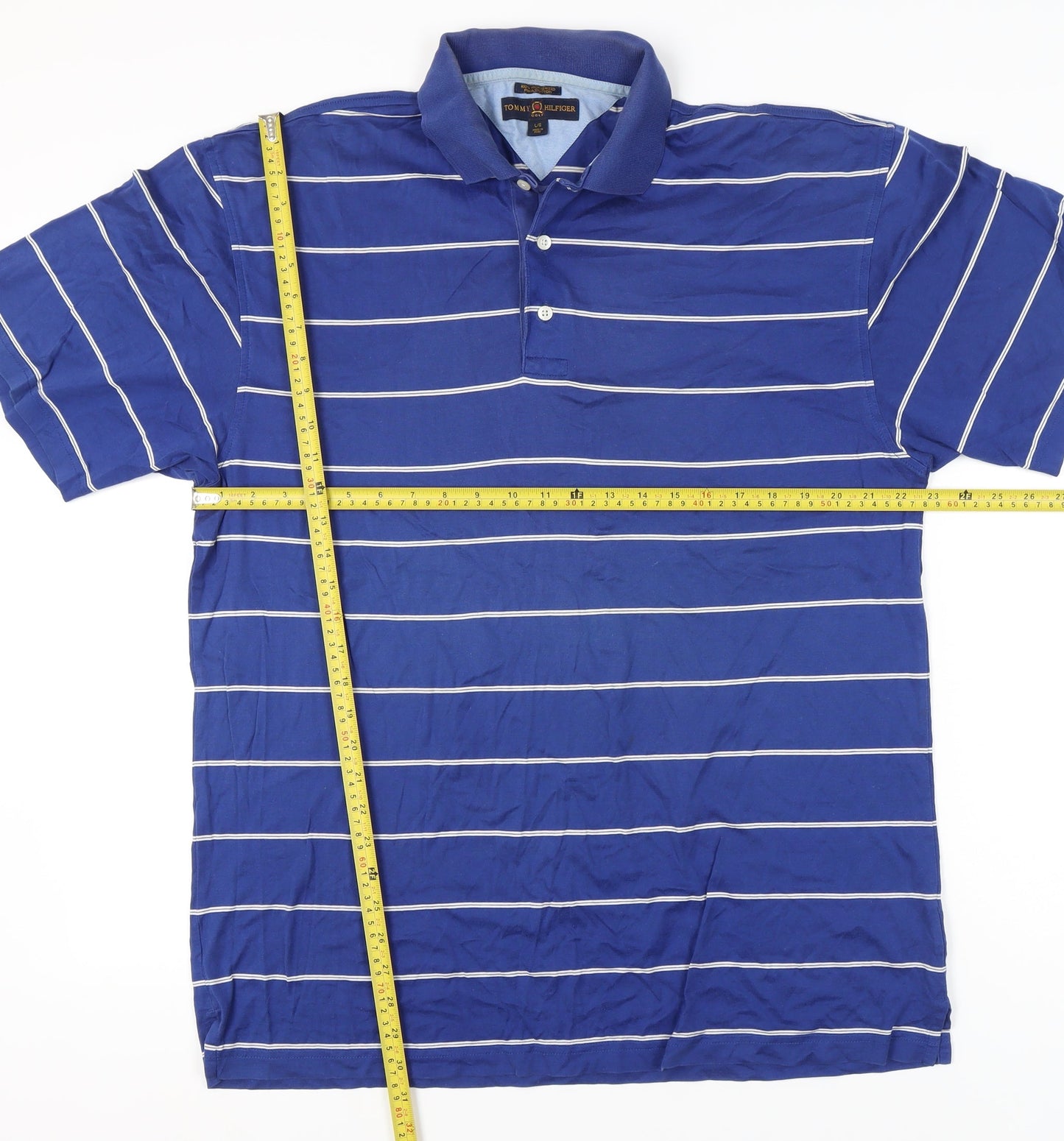 Tommy Hilfiger Men’s Blue Striped Cotton Golf Polo Shirt Size L