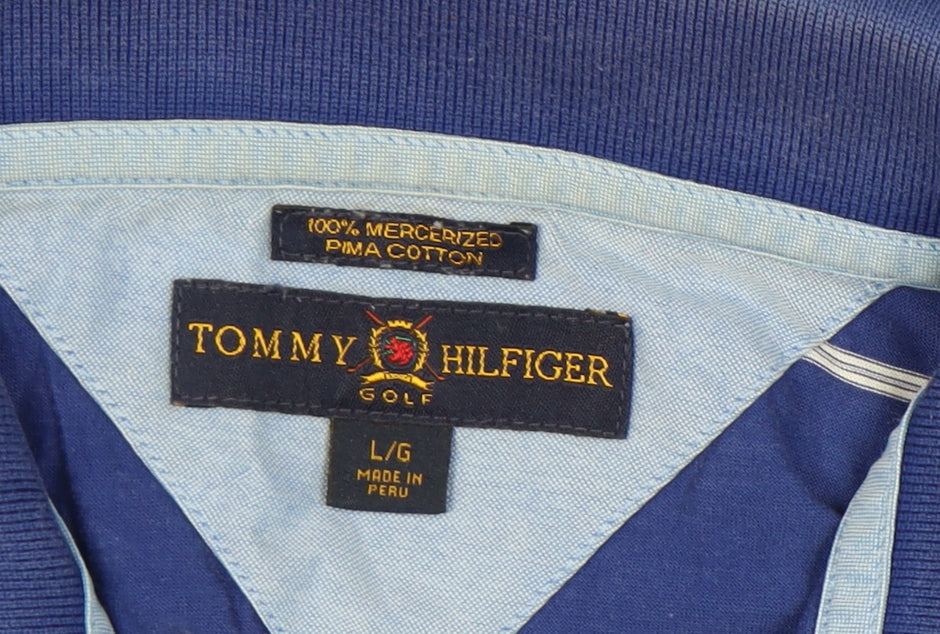 Tommy Hilfiger Men’s Blue Striped Cotton Golf Polo Shirt Size L