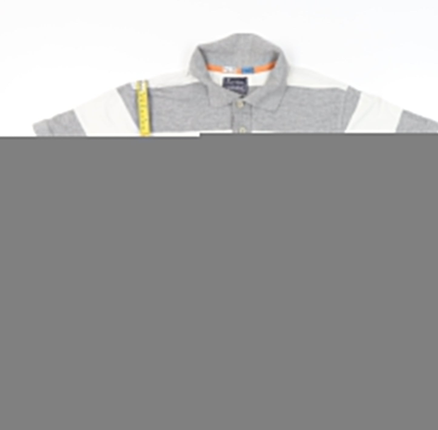 Champion Men’s Grey White Striped Polo Shirt Medium Short Sleeve