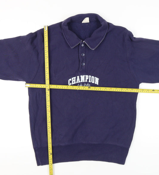 Champion Men’s Blue Henley Collared Sweatshirt Small Embroidered Logo