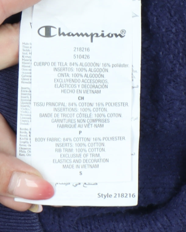 Champion Men’s Blue Henley Collared Sweatshirt Small Embroidered Logo