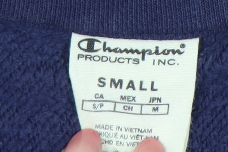 Champion Men’s Blue Henley Collared Sweatshirt Small Embroidered Logo