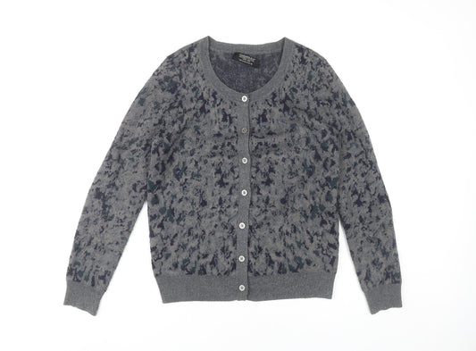 AllSaints Women’s Grey Animal Print Cardigan UK 10 Wool Blend