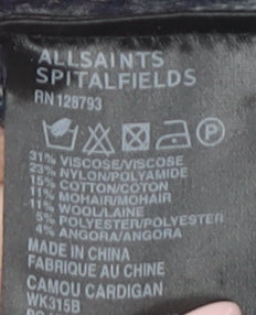 AllSaints Women’s Grey Animal Print Cardigan UK 10 Wool Blend