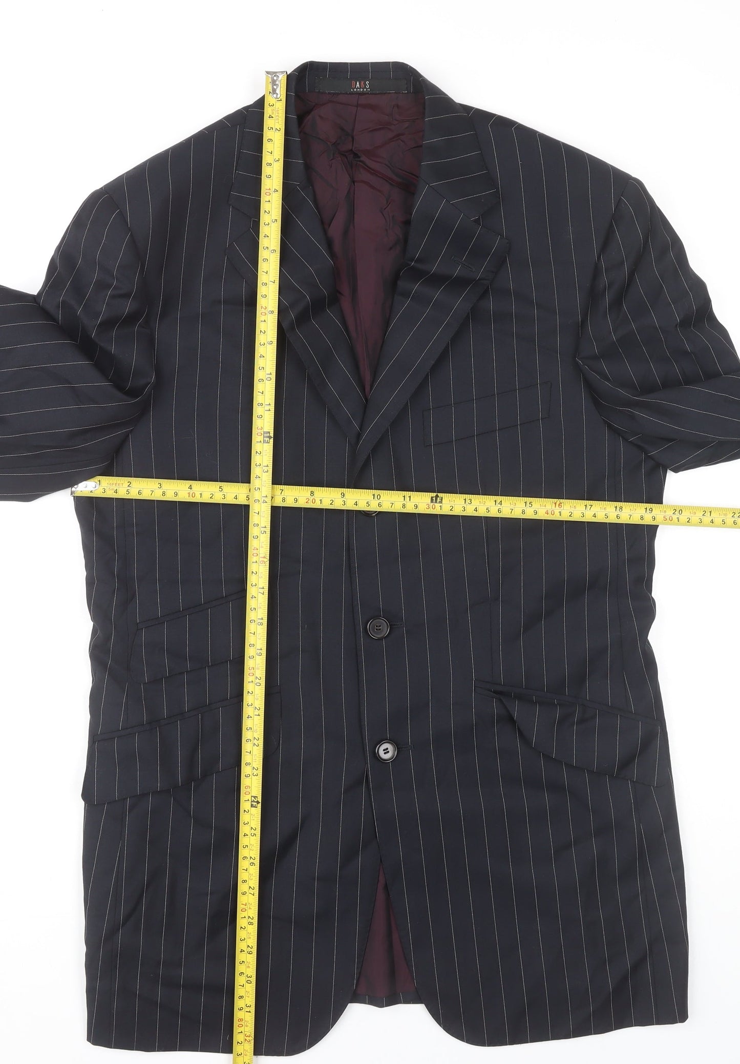 DAKS Men Blue Pinstripe Wool Blazer Jacket 46R Classic Formal