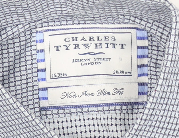 Charles Tyrwhitt Men's Blue Slim Fit Long Sleeve Check Shirt Size 15