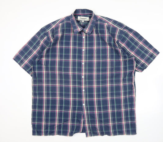 Champion Men’s Blue Plaid Short Sleeve Button-Up Shirt XL Classic Fit