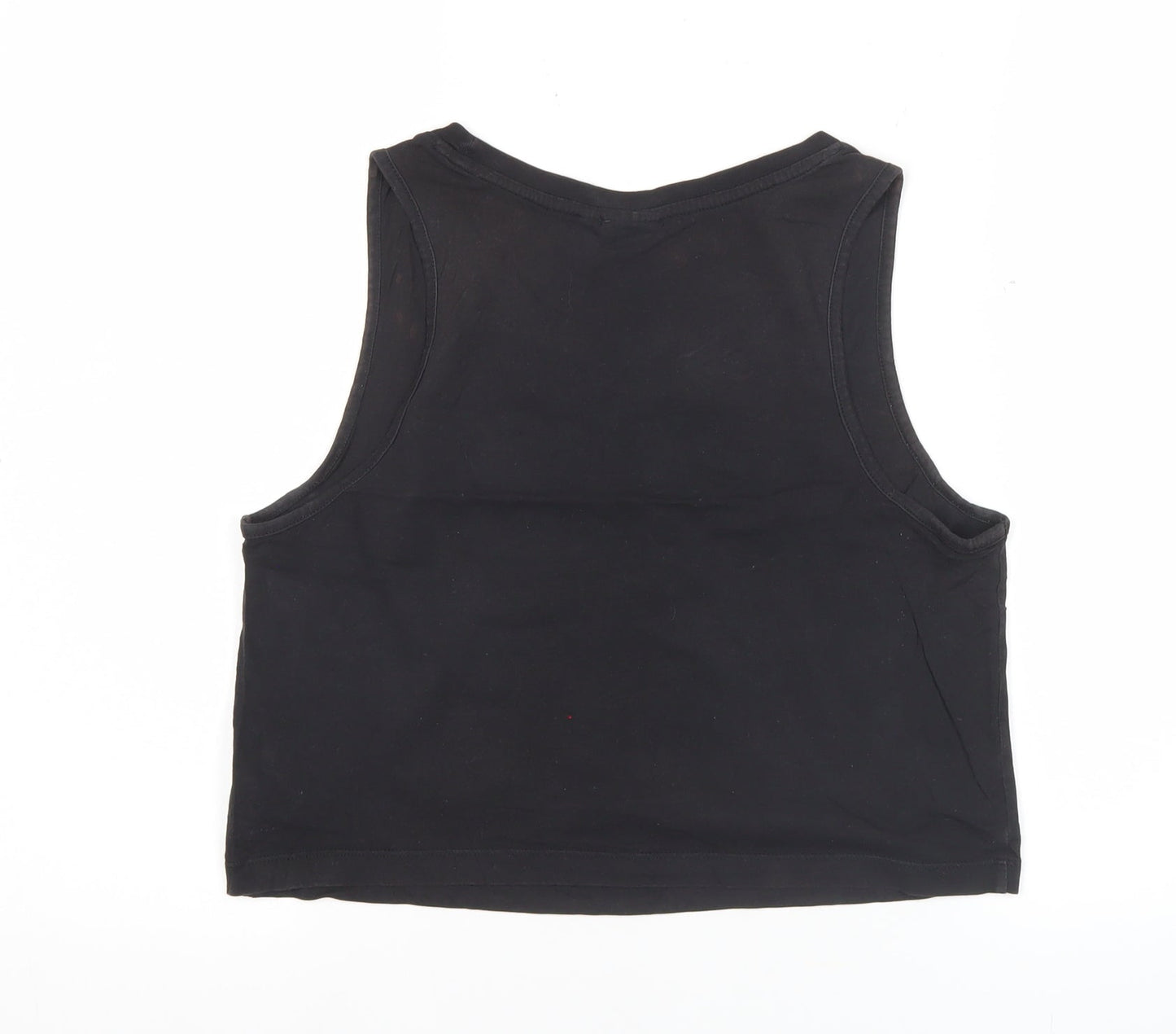 Adidas Womens Black Cropped Tank Top Size 8 Cotton Sleeveless Logo