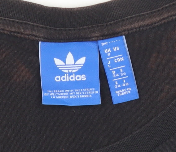 Adidas Womens Black Cropped Tank Top Size 8 Cotton Sleeveless Logo