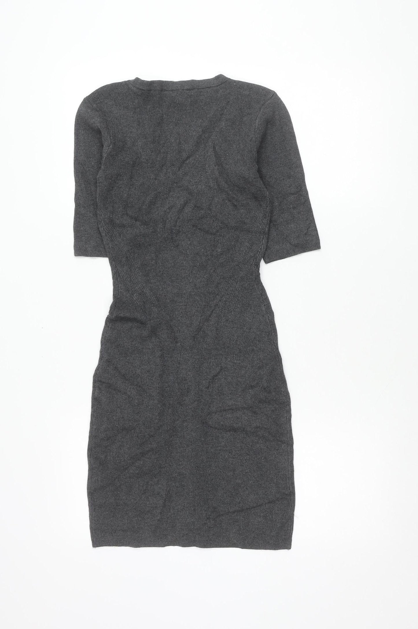 Guess Womens Grey Knit Jumper Dress Size S V-Neck 3/4 Sleeve