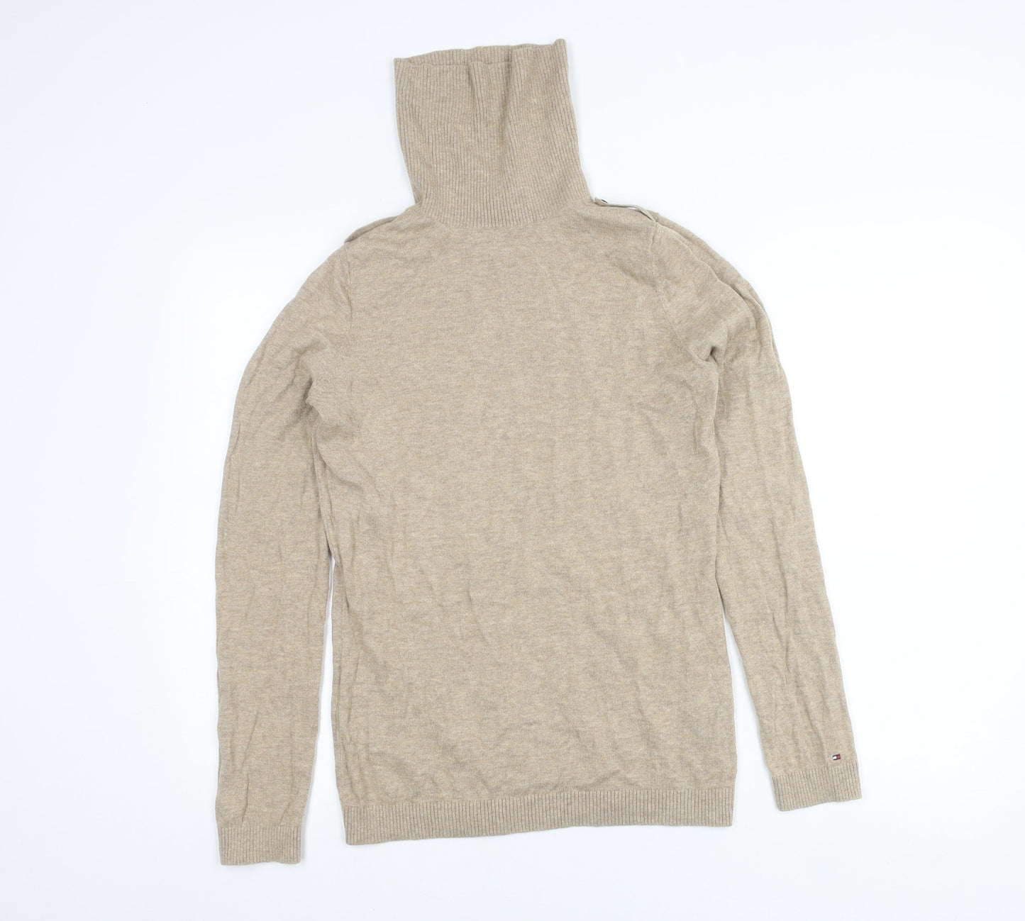 Tommy Hilfiger Women Beige Roll Neck Wool Jumper L