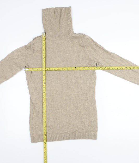 Tommy Hilfiger Women Beige Roll Neck Wool Jumper L