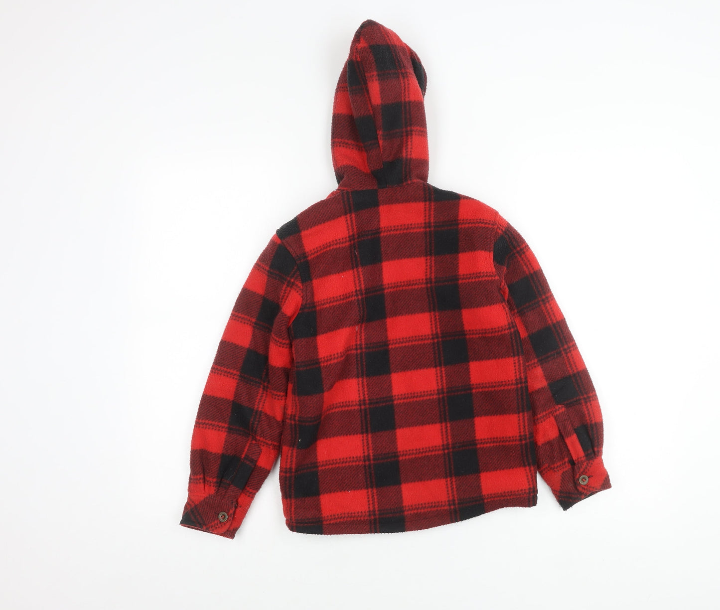 Lee Cooper Boys Red Black Plaid Hooded Shirt Jacket 7-8Y Polyester Winter