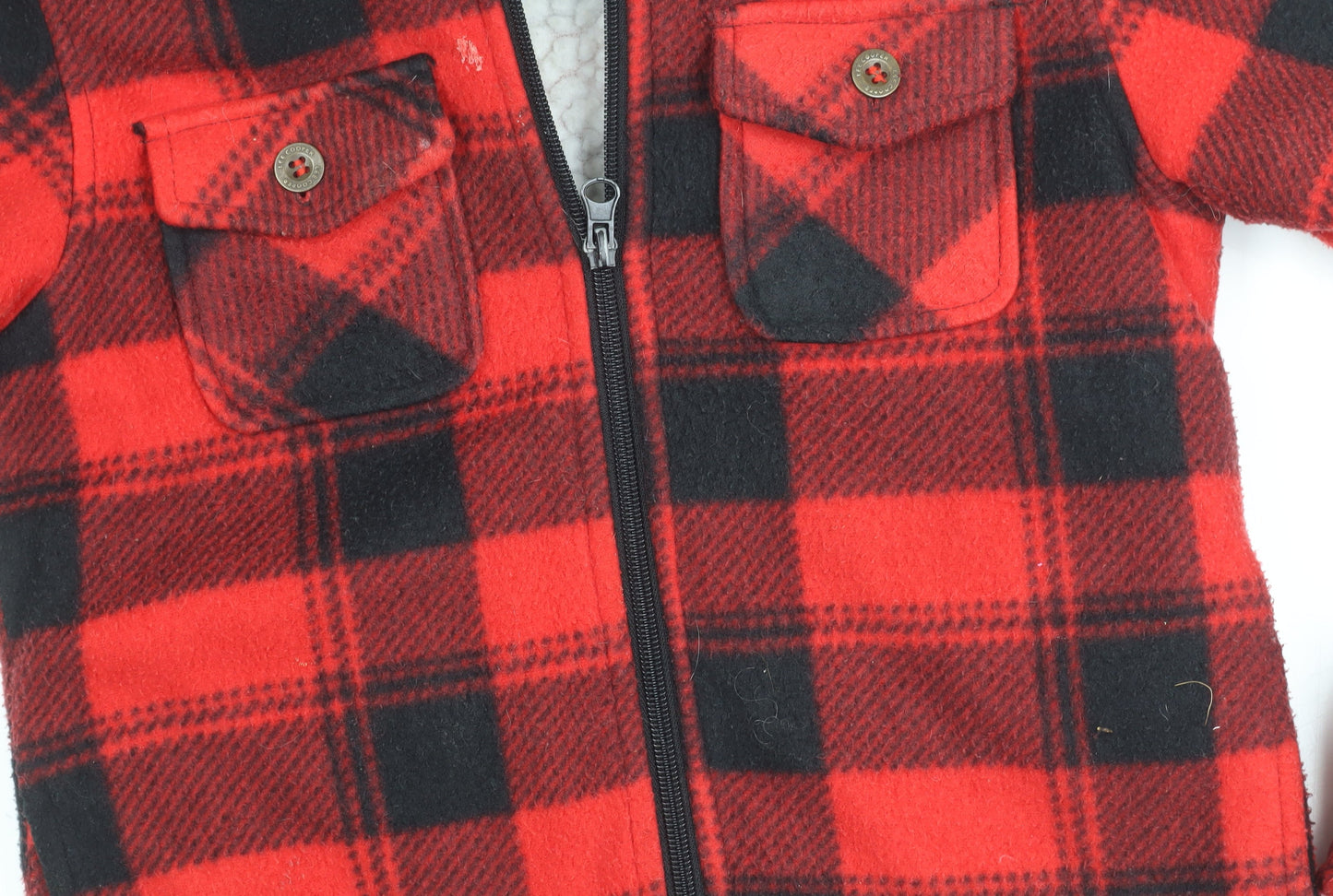 Lee Cooper Boys Red Black Plaid Hooded Shirt Jacket 7-8Y Polyester Winter