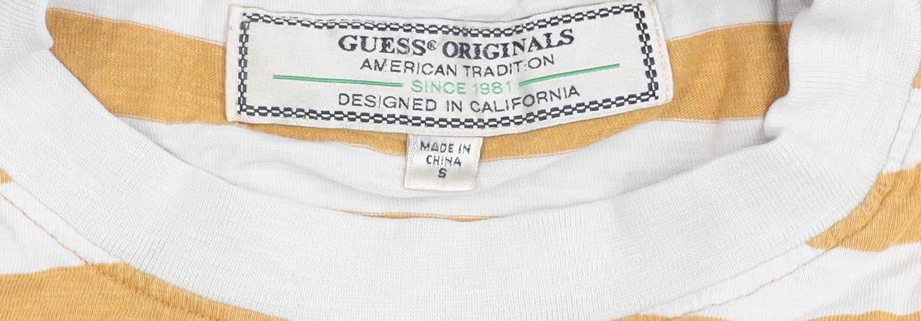 Guess Originals Men’s Yellow White Striped Cotton T-Shirt Size S