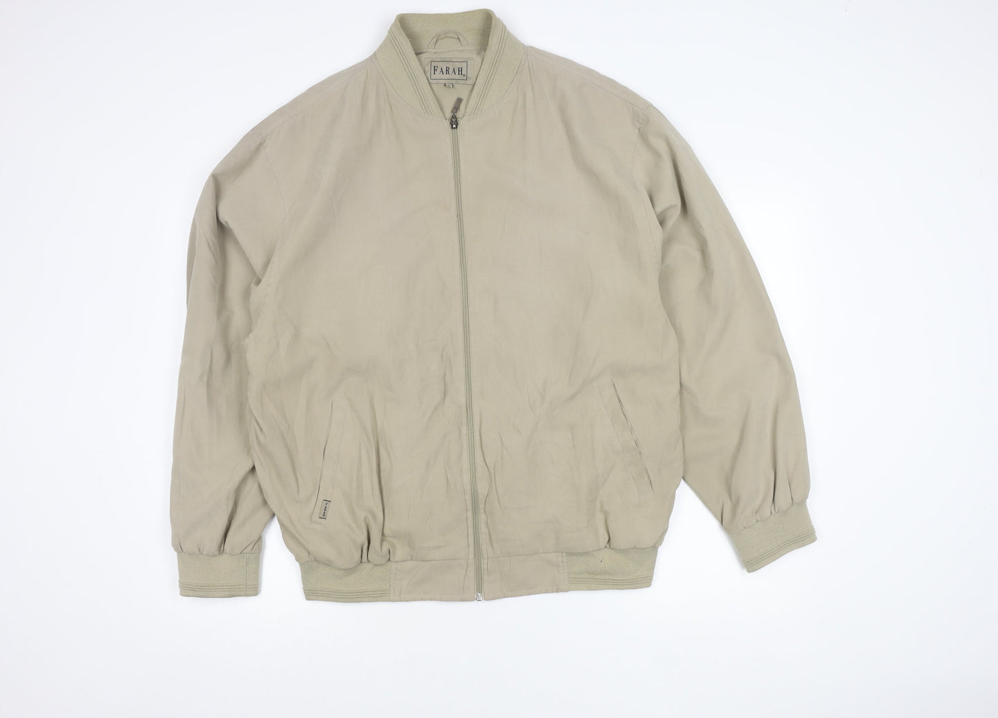 Farah Men’s Beige Bomber Jacket L Polyester Nylon Zip Casual