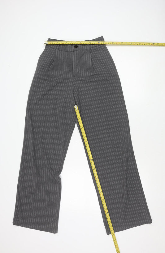 Zara Womens Grey XS Pinstripe Straight Leg Trousers Workwear
