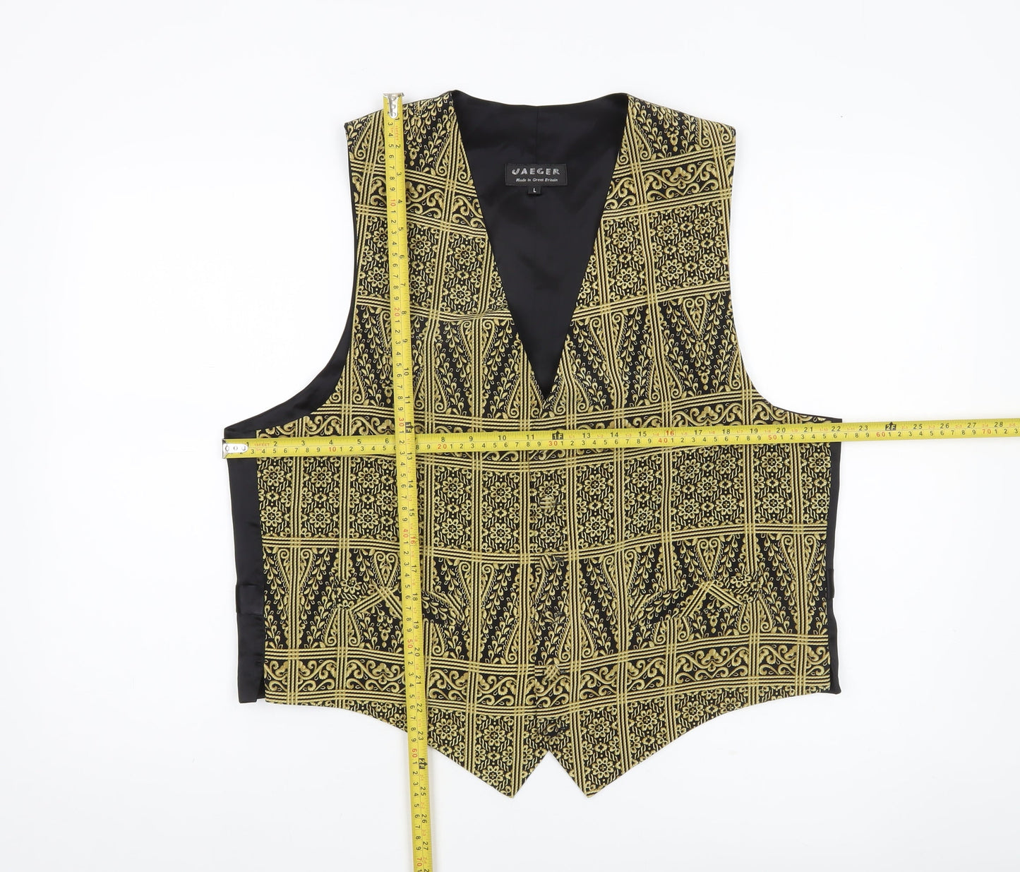 Jaeger Men’s Gold Black Waistcoat L Formal Geometric Vintage