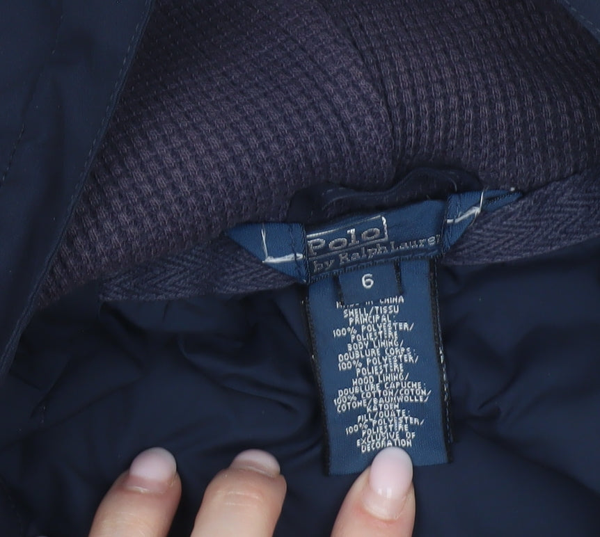 Ralph Lauren Boys Blue Bomber Jacket Age 6 Hooded Full Zip Casual