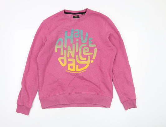 Superdry Women Pink Crew Neck Sweatshirt UK 10 Graphic Print
