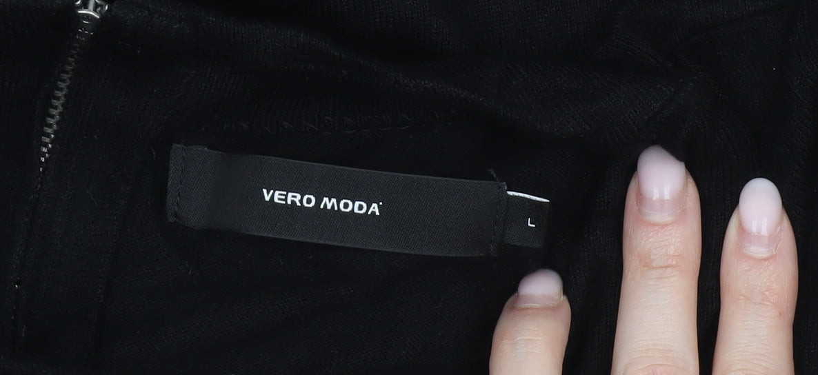 Vero Moda Women’s Black L Tunic Jumper High Neck Zip Knit
