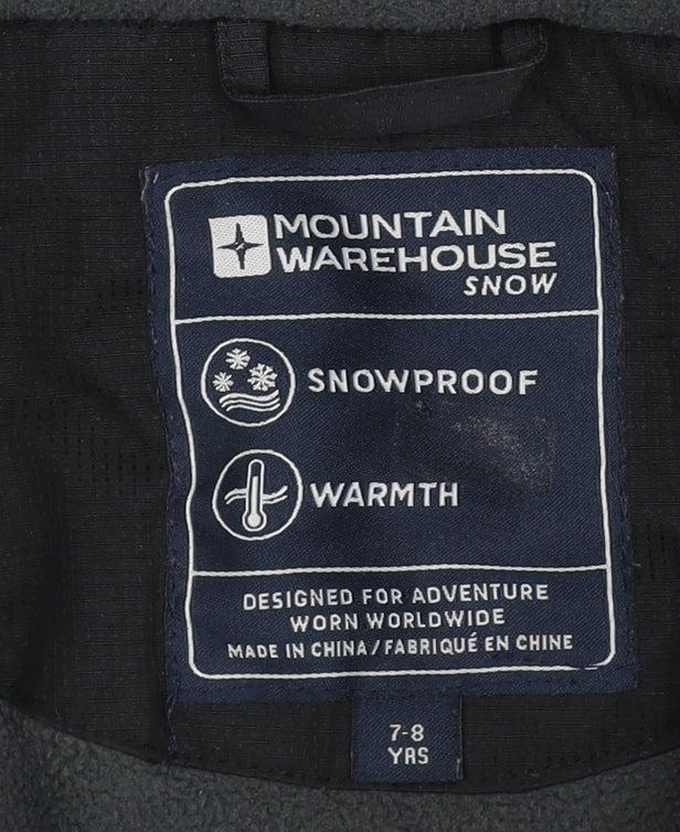 Mountain Warehouse Boys Black Ski Jacket 7-8Y Hooded Waterproof Winter Coat