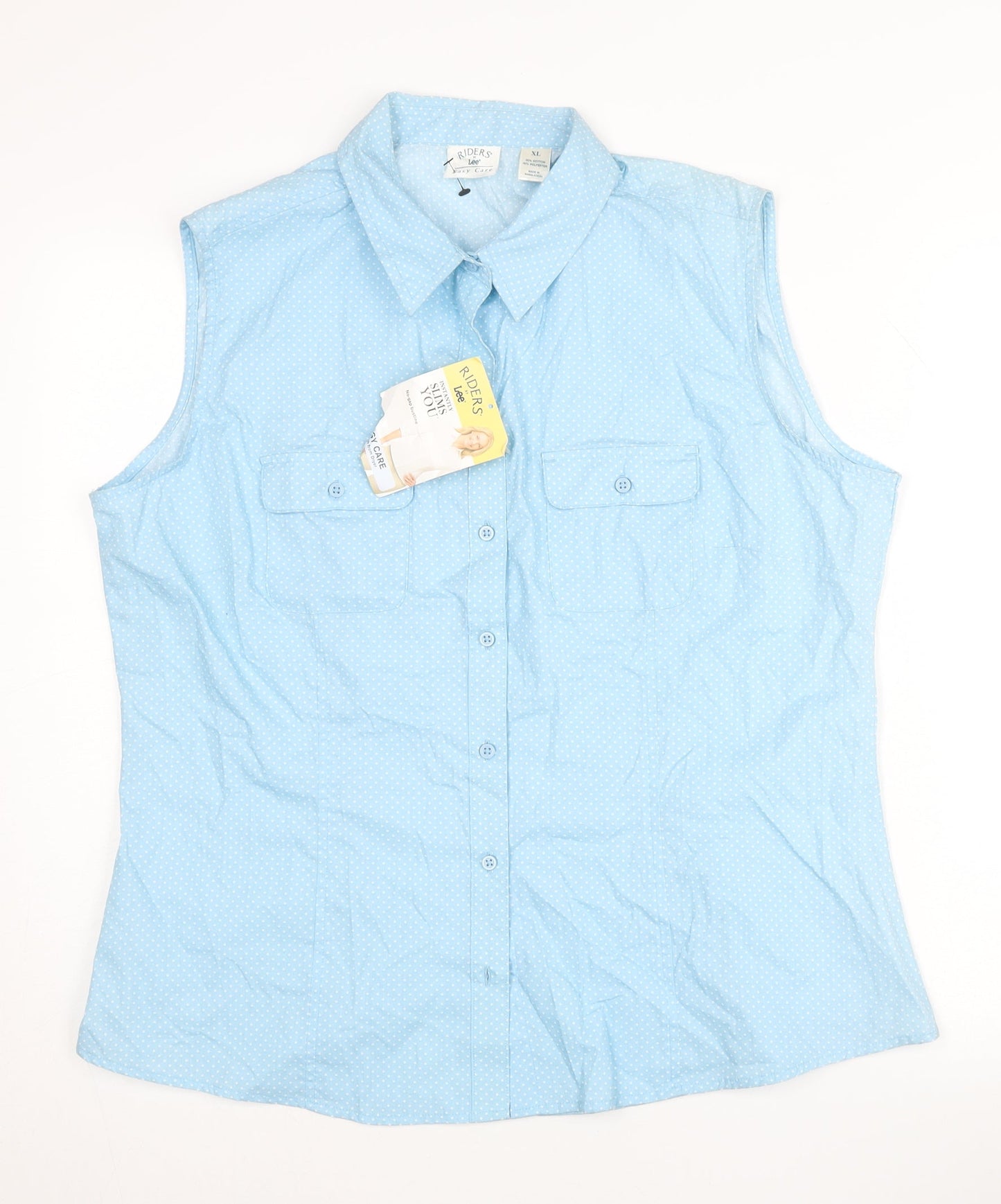 Lee Riders Women’s Blue Polka Dot Sleeveless Button-Up Shirt XL