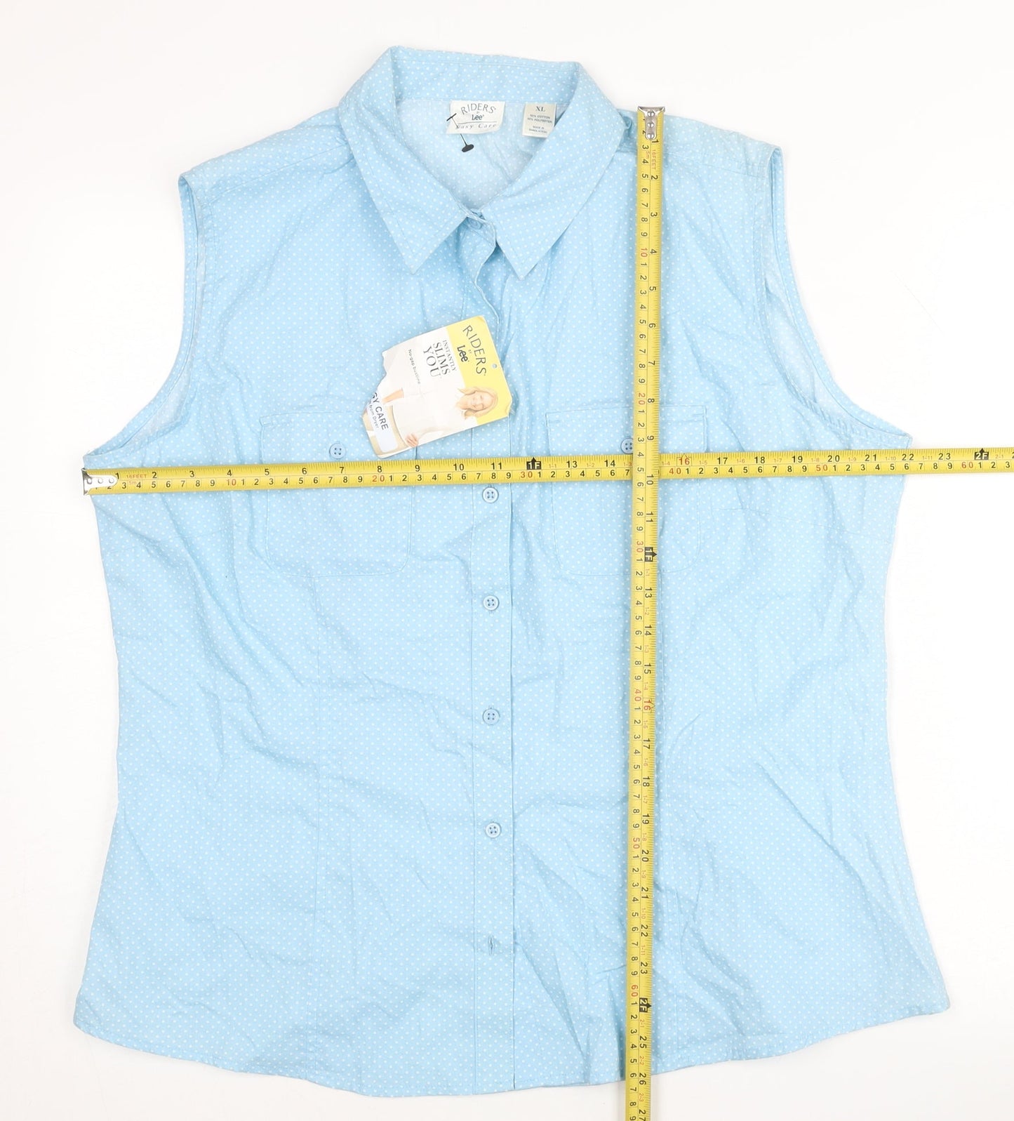 Lee Riders Women’s Blue Polka Dot Sleeveless Button-Up Shirt XL